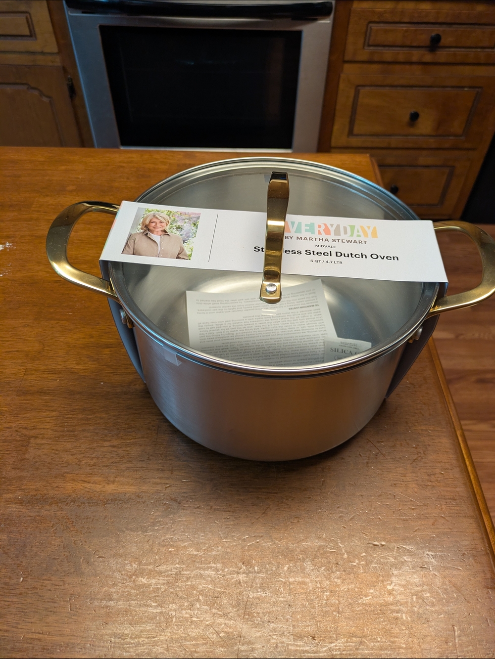 Martha Stewart Stainless Steel Dutch Oven with Gold-Tone Handles